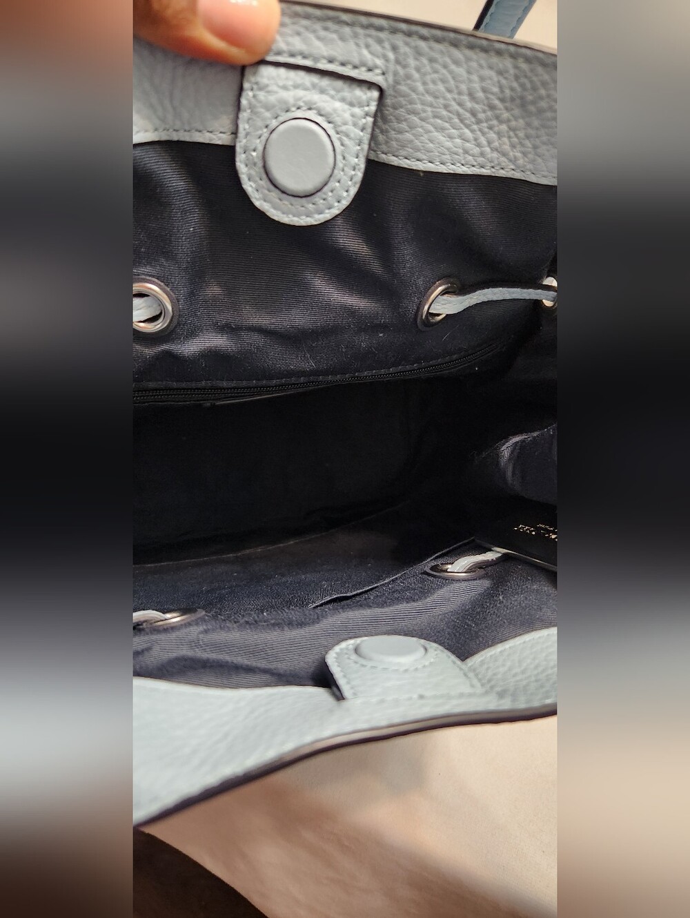 Coach Andy Horse And Carriage Logo Drawstring Pebble Leather Light Blue Tote - Picture 8 of 15